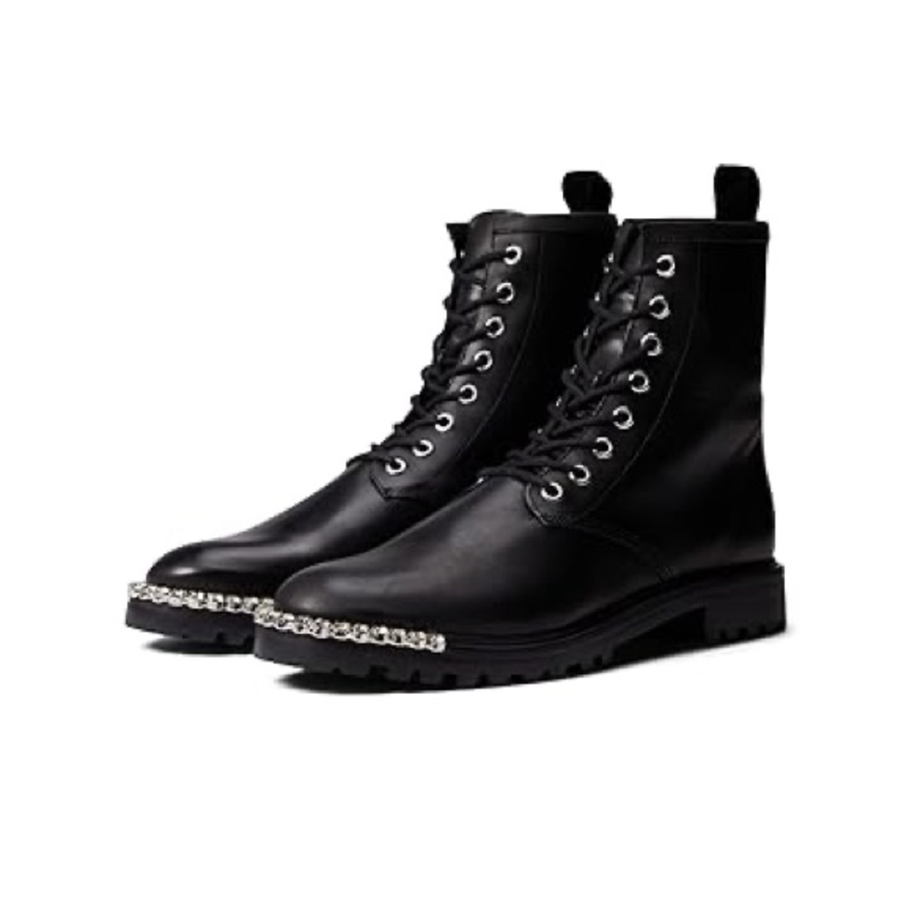 New SCHUTZ Turmalina Black/Cristal Lace Up Boots Size 7.5